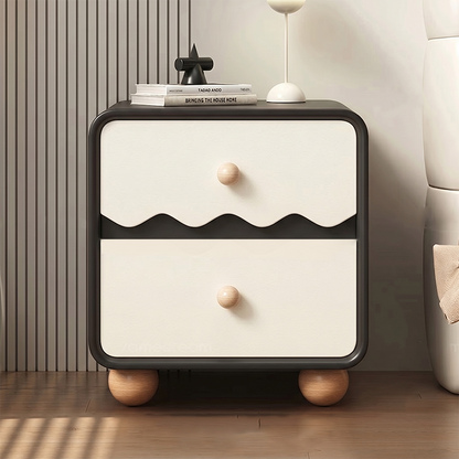 Contemporary Nordic Pine Wood Plywood Cat Scratch Leather Rectangular Nightstand 2-Drawer For Living Room And Bedroom