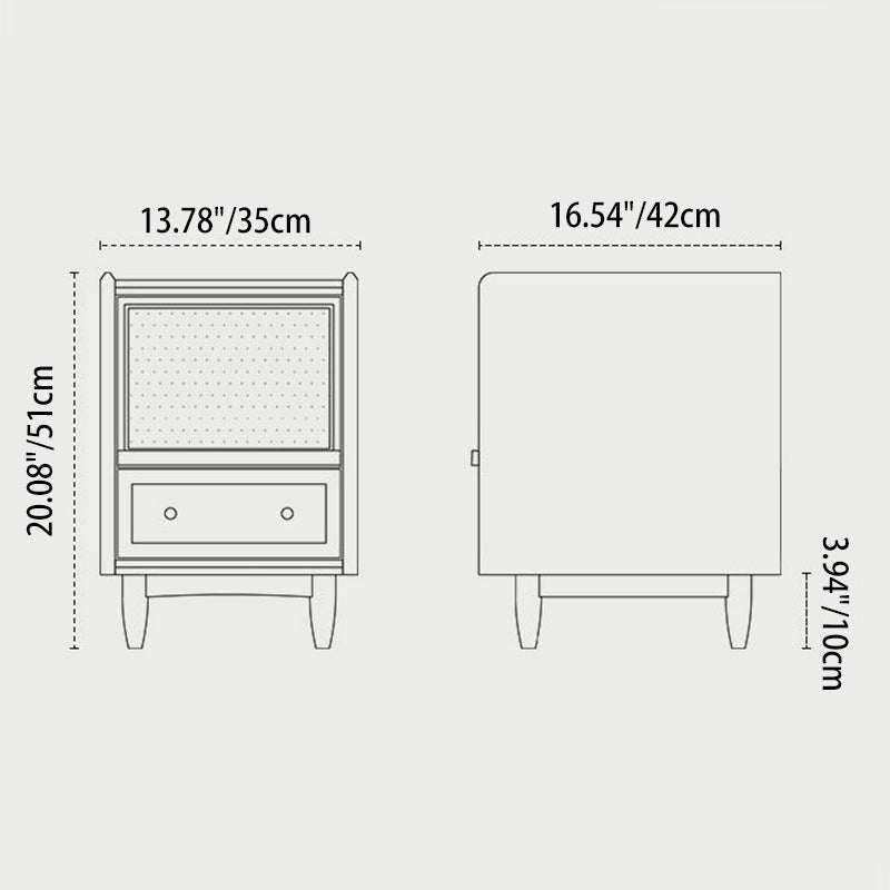 Traditional Vintage Rubberwood Plastic Rectangular Nightstand With 2 Drawers For Living Room And Bedroom