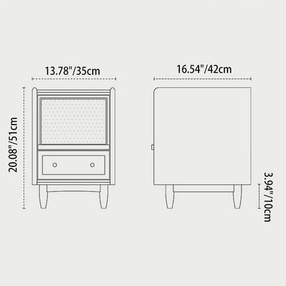 Traditional Vintage Rubberwood Plastic Rectangular Nightstand With 2 Drawers For Living Room And Bedroom