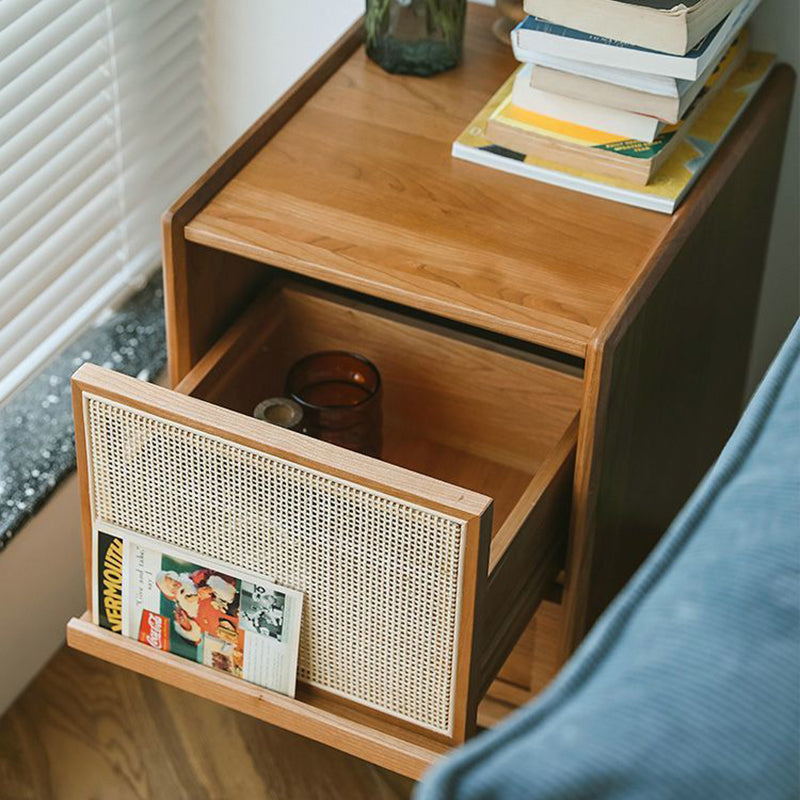 Traditional Vintage Rubberwood Plastic Rectangular Nightstand With 2 Drawers For Living Room And Bedroom