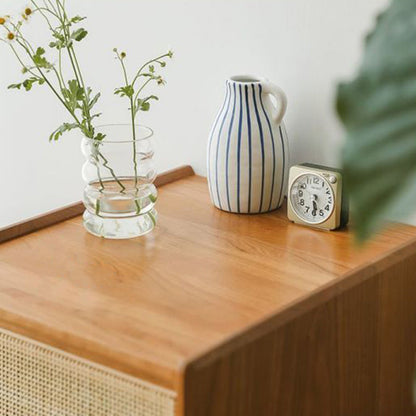 Traditional Vintage Rubberwood Plastic Rectangular Nightstand With 2 Drawers For Living Room And Bedroom