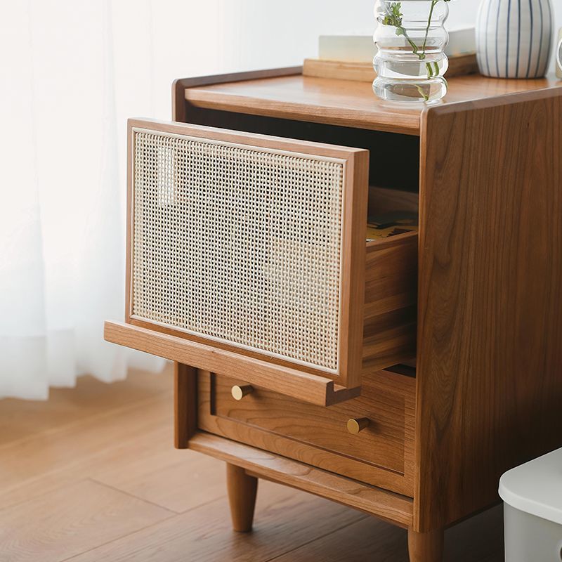 Traditional Vintage Rubberwood Plastic Rectangular Nightstand With 2 Drawers For Living Room And Bedroom