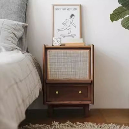 Traditional Vintage Rubberwood Plastic Rectangular Nightstand With 2 Drawers For Living Room And Bedroom