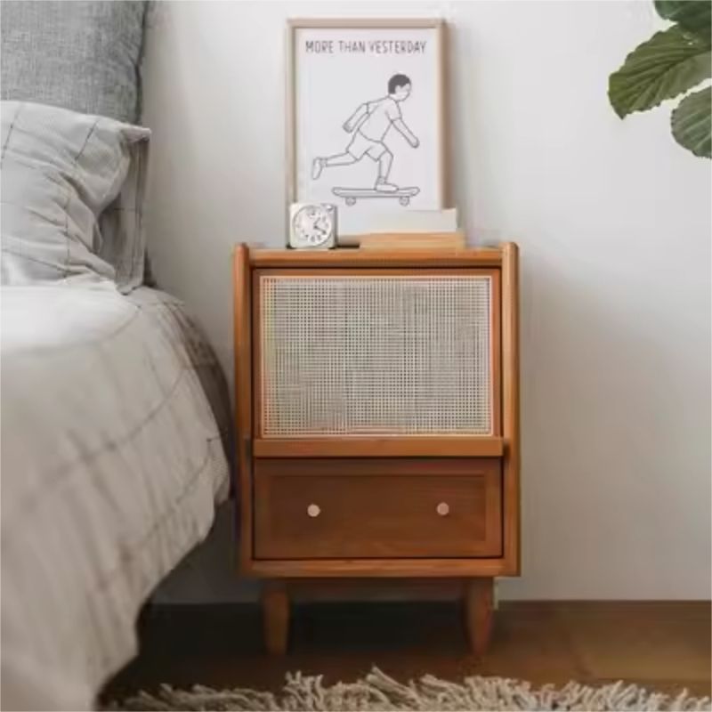 Traditional Vintage Rubberwood Plastic Rectangular Nightstand With 2 Drawers For Living Room And Bedroom