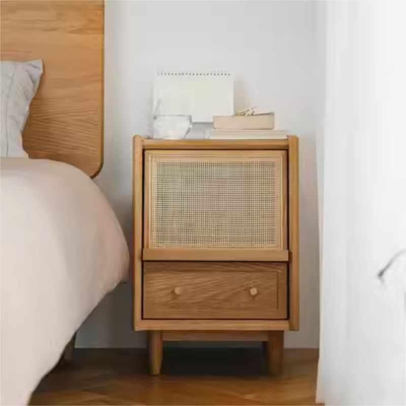 Traditional Vintage Rubberwood Plastic Rectangular Nightstand With 2 Drawers For Living Room And Bedroom