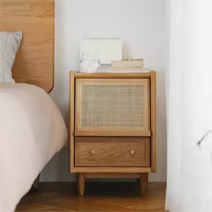 Traditional Vintage Rubberwood Plastic Rectangular Nightstand With 2 Drawers For Living Room And Bedroom