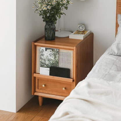 Traditional Vintage Rubberwood Plastic Rectangular Nightstand With 2 Drawers For Living Room And Bedroom