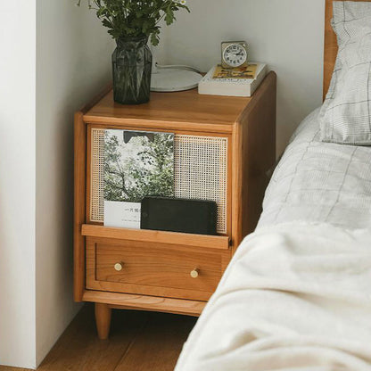 Traditional Vintage Rubberwood Plastic Rectangular Nightstand With 2 Drawers For Living Room And Bedroom