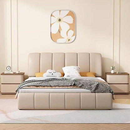 Contemporary Nordic Pine Wood Solid Wood Multi-layer Board Faux Leather Rectangular Nightstand With 2 Drawers For Bedroom
