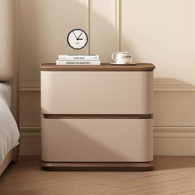 Contemporary Nordic Pine Wood Solid Wood Multi-layer Board Faux Leather Rectangular Nightstand With 2 Drawers For Bedroom
