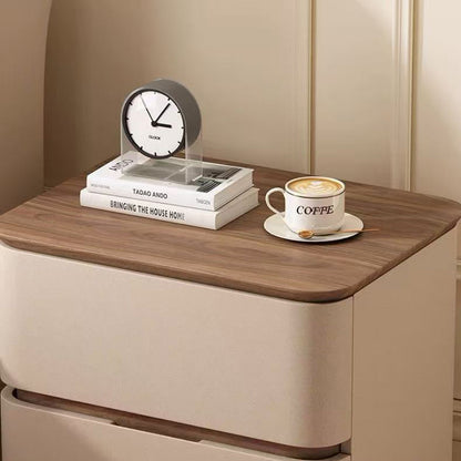 Contemporary Nordic Pine Wood Solid Wood Multi-layer Board Faux Leather Rectangular Nightstand With 2 Drawers For Bedroom