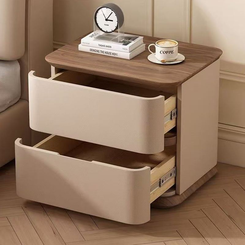 Contemporary Nordic Pine Wood Solid Wood Multi-layer Board Faux Leather Rectangular Nightstand With 2 Drawers For Bedroom