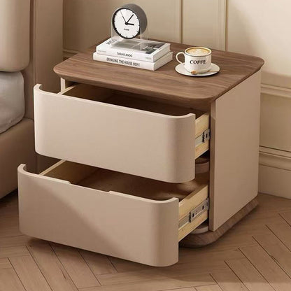Contemporary Nordic Pine Wood Solid Wood Multi-layer Board Faux Leather Rectangular Nightstand With 2 Drawers For Bedroom
