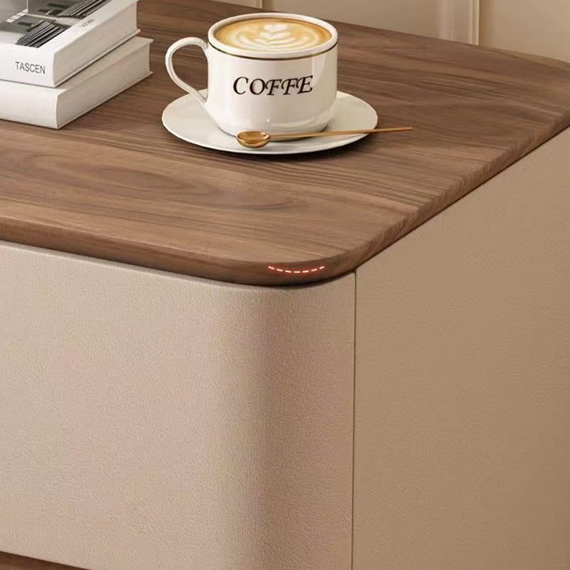 Contemporary Nordic Pine Wood Solid Wood Multi-layer Board Faux Leather Rectangular Nightstand With 2 Drawers For Bedroom