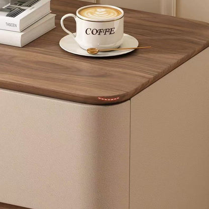 Contemporary Nordic Pine Wood Solid Wood Multi-layer Board Faux Leather Rectangular Nightstand With 2 Drawers For Bedroom