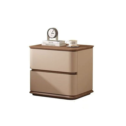 Contemporary Nordic Pine Wood Solid Wood Multi-layer Board Faux Leather Rectangular Nightstand With 2 Drawers For Bedroom