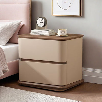 Contemporary Nordic Pine Wood Solid Wood Multi-layer Board Faux Leather Rectangular Nightstand With 2 Drawers For Bedroom