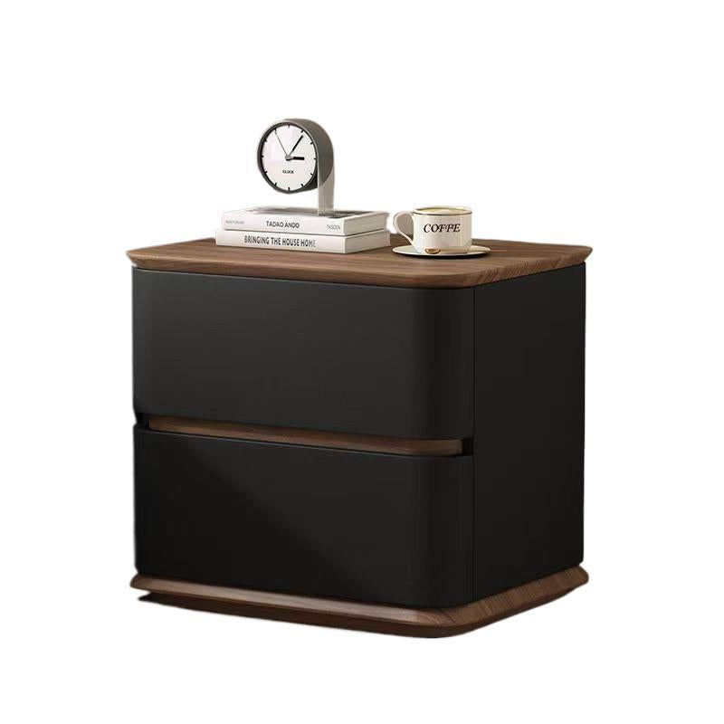 Contemporary Nordic Pine Wood Solid Wood Multi-layer Board Faux Leather Rectangular Nightstand With 2 Drawers For Bedroom