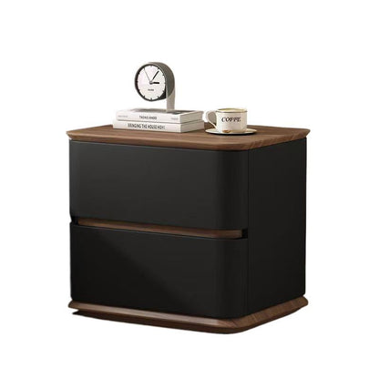 Contemporary Nordic Pine Wood Solid Wood Multi-layer Board Faux Leather Rectangular Nightstand With 2 Drawers For Bedroom