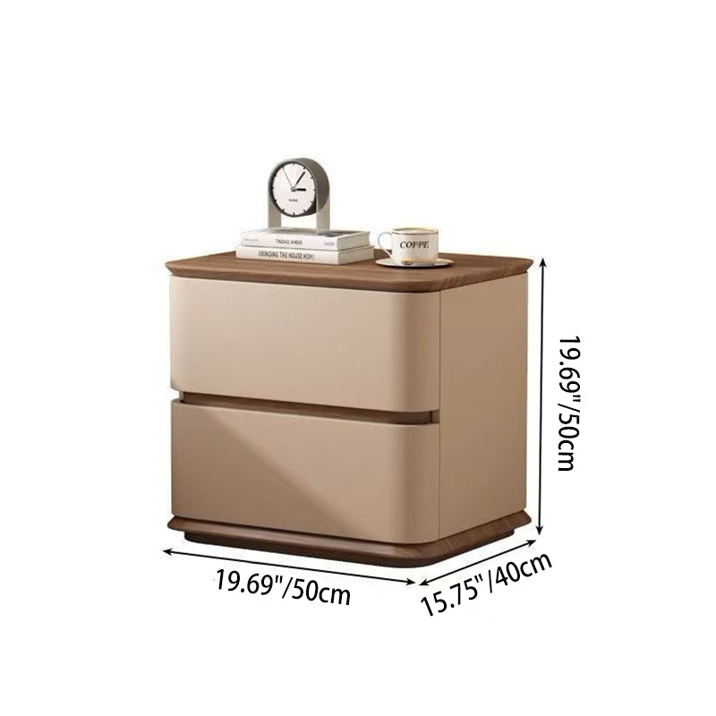 Contemporary Nordic Pine Wood Solid Wood Multi-layer Board Faux Leather Rectangular Nightstand With 2 Drawers For Bedroom