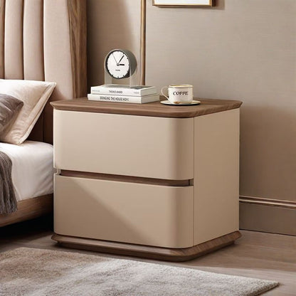 Contemporary Nordic Pine Wood Solid Wood Multi-layer Board Faux Leather Rectangular Nightstand With 2 Drawers For Bedroom