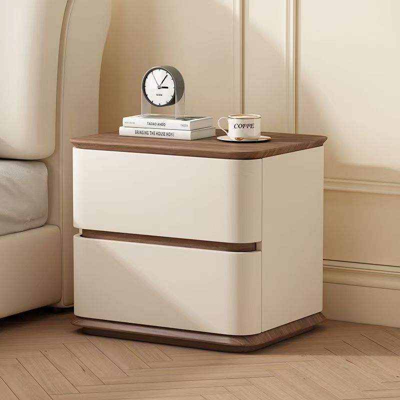 Contemporary Nordic Pine Wood Solid Wood Multi-layer Board Faux Leather Rectangular Nightstand With 2 Drawers For Bedroom
