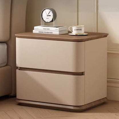 Contemporary Nordic Pine Wood Solid Wood Multi-layer Board Faux Leather Rectangular Nightstand With 2 Drawers For Bedroom