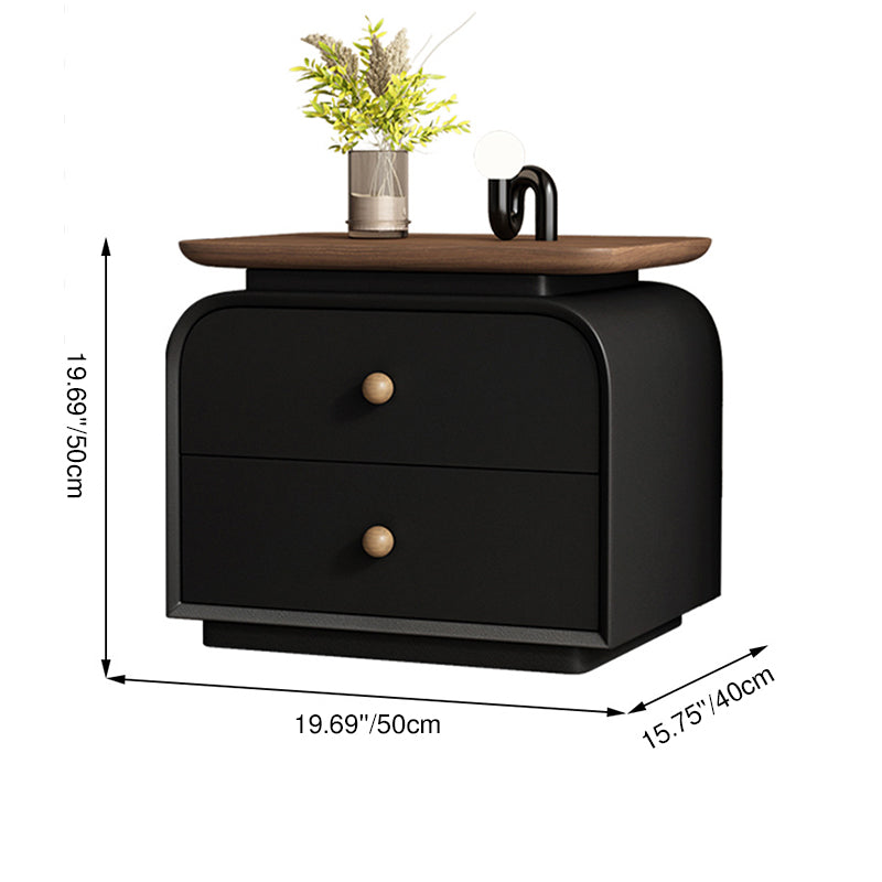 Contemporary Nordic Solid Wood Solid Wood Multi-layer Board Faux Leather Rectangular Nightstand With 2 Drawers For Bedroom