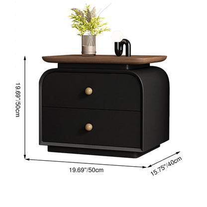 Contemporary Nordic Solid Wood Solid Wood Multi-layer Board Faux Leather Rectangular Nightstand With 2 Drawers For Bedroom