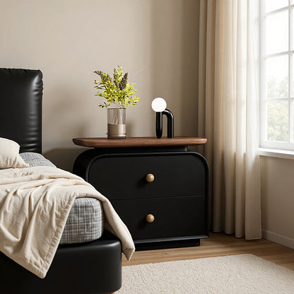 Contemporary Nordic Solid Wood Solid Wood Multi-layer Board Faux Leather Rectangular Nightstand With 2 Drawers For Bedroom