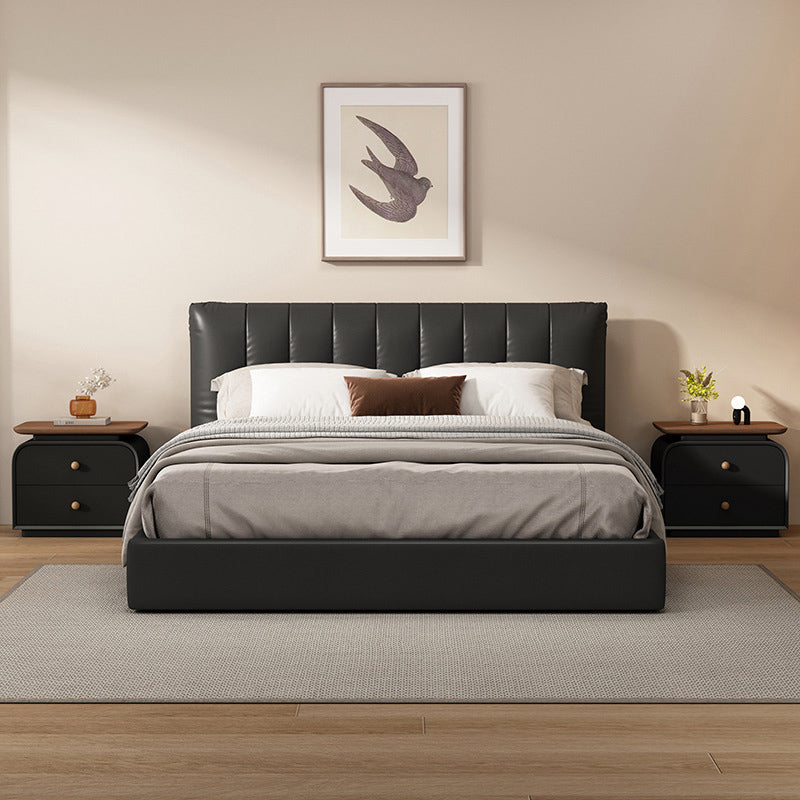Contemporary Nordic Solid Wood Solid Wood Multi-layer Board Faux Leather Rectangular Nightstand With 2 Drawers For Bedroom