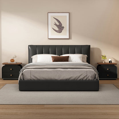 Contemporary Nordic Solid Wood Solid Wood Multi-layer Board Faux Leather Rectangular Nightstand With 2 Drawers For Bedroom