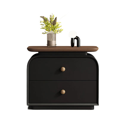 Contemporary Nordic Solid Wood Solid Wood Multi-layer Board Faux Leather Rectangular Nightstand With 2 Drawers For Bedroom