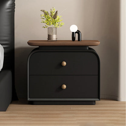 Contemporary Nordic Solid Wood Solid Wood Multi-layer Board Faux Leather Rectangular Nightstand With 2 Drawers For Bedroom