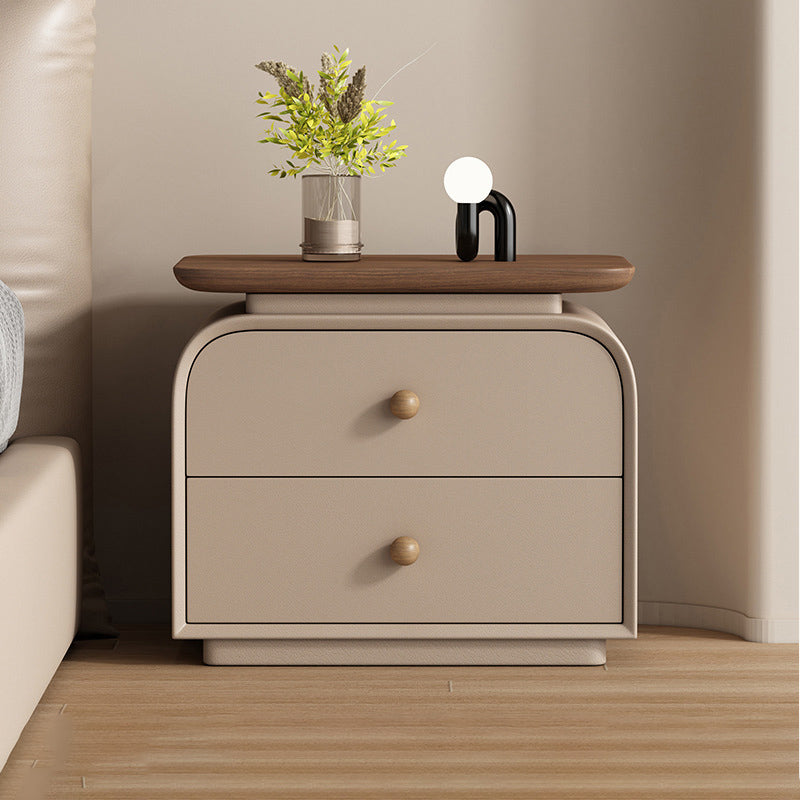 Contemporary Nordic Solid Wood Solid Wood Multi-layer Board Faux Leather Rectangular Nightstand With 2 Drawers For Bedroom