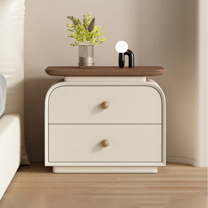 Contemporary Nordic Solid Wood Solid Wood Multi-layer Board Faux Leather Rectangular Nightstand With 2 Drawers For Bedroom
