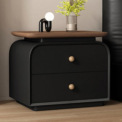 Contemporary Nordic Solid Wood Solid Wood Multi-layer Board Faux Leather Rectangular Nightstand With 2 Drawers For Bedroom