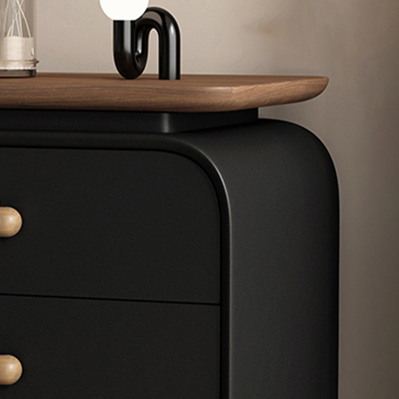 Contemporary Nordic Solid Wood Solid Wood Multi-layer Board Faux Leather Rectangular Nightstand With 2 Drawers For Bedroom