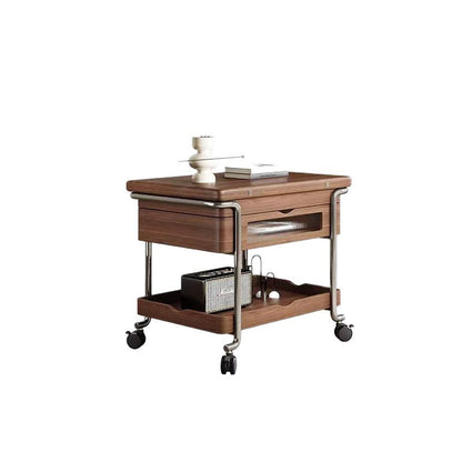Modern Minimalist Rectangular Solid Wood Panel Stainless Steel Glass Height-Adjustable Expandable Movable Coffee Table 1-Cabinet For Living Room & Bedroom