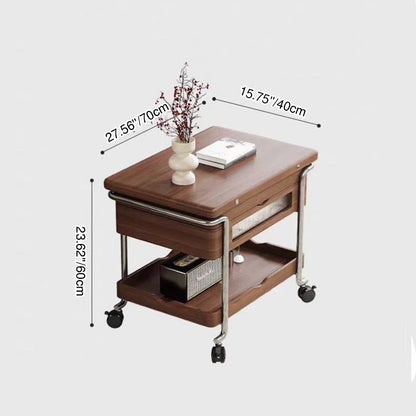 Modern Minimalist Rectangular Solid Wood Panel Stainless Steel Glass Height-Adjustable Expandable Movable Coffee Table 1-Cabinet For Living Room & Bedroom