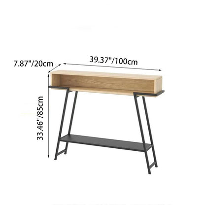 Modern Minimalist Solid Wood Iron Frame Rectangular Storage Console Table 3-Tier For Entryways
