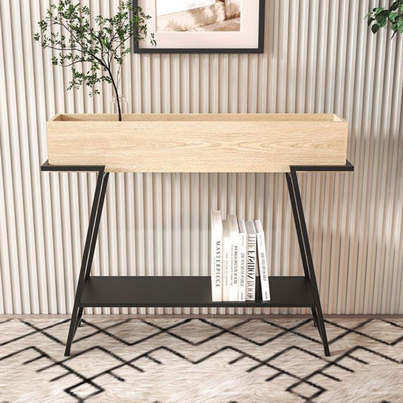 Modern Minimalist Solid Wood Iron Frame Rectangular Storage Console Table 3-Tier For Entryways