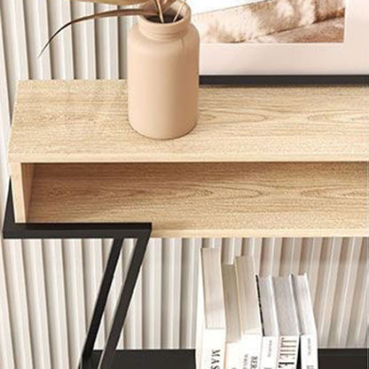 Modern Minimalist Solid Wood Iron Frame Rectangular Storage Console Table 3-Tier For Entryways