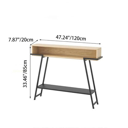 Modern Minimalist Solid Wood Iron Frame Rectangular Storage Console Table 3-Tier For Entryways
