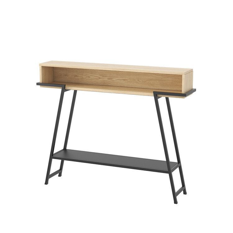 Modern Minimalist Solid Wood Iron Frame Rectangular Storage Console Table 3-Tier For Entryways