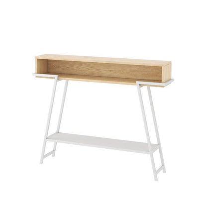 Modern Minimalist Solid Wood Iron Frame Rectangular Storage Console Table 3-Tier For Entryways