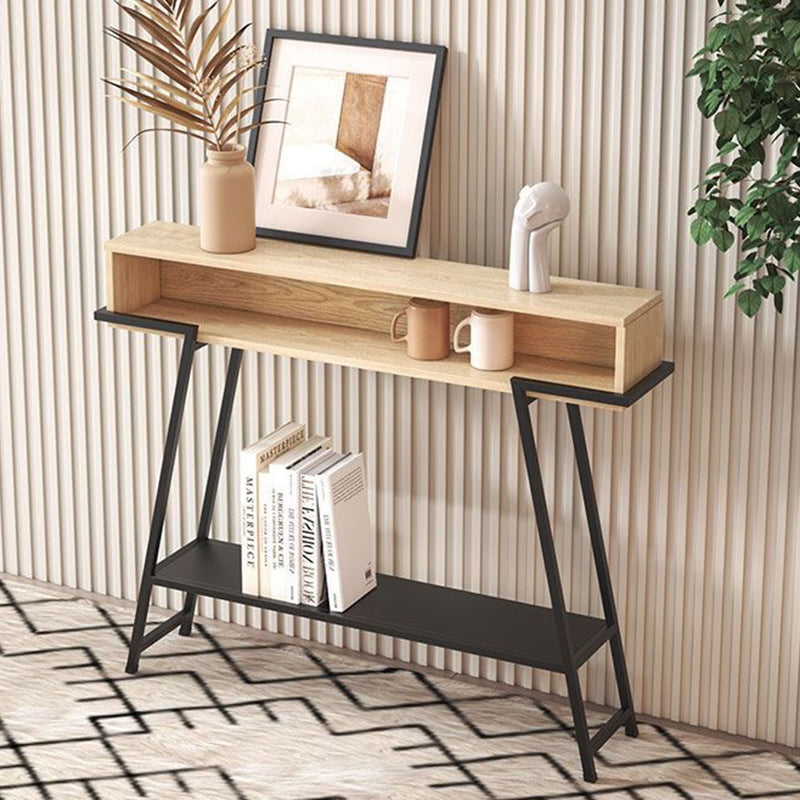Modern Minimalist Solid Wood Iron Frame Rectangular Storage Console Table 3-Tier For Entryways