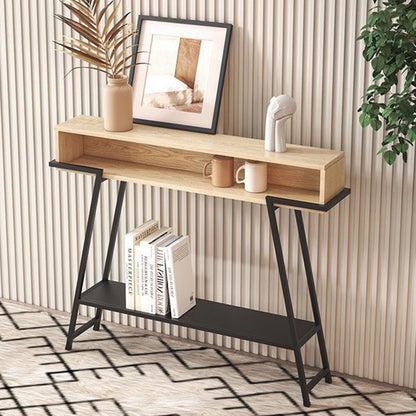 Modern Minimalist Solid Wood Iron Frame Rectangular Storage Console Table 3-Tier For Entryways