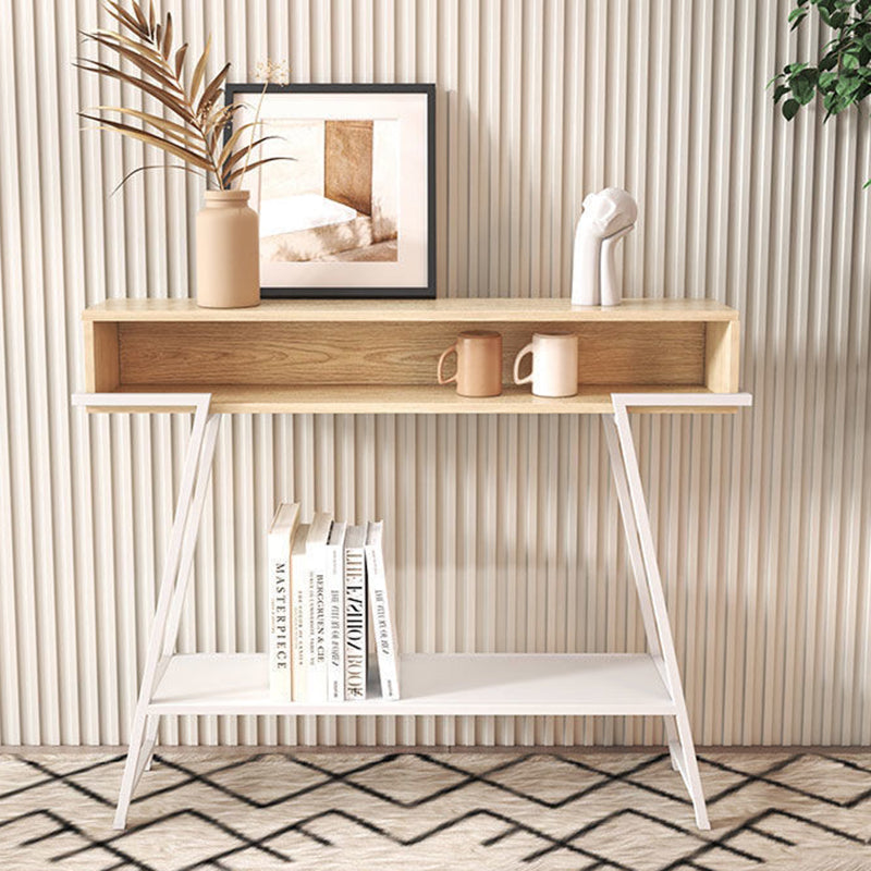 Modern Minimalist Solid Wood Iron Frame Rectangular Storage Console Table 3-Tier For Entryways