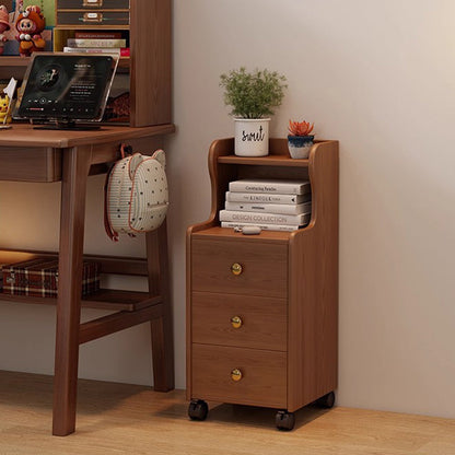 Traditional Vintage Rubberwood Rectangular Movable Nightstand With 3 Drawers Storage For Bedroom